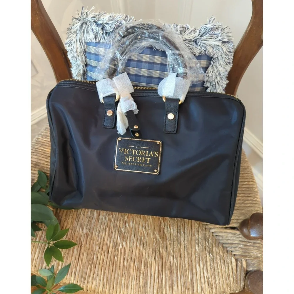 Two Victoria's Secret Handbags New Black Satchel and Pre Loved Lg Pink Tote Bag